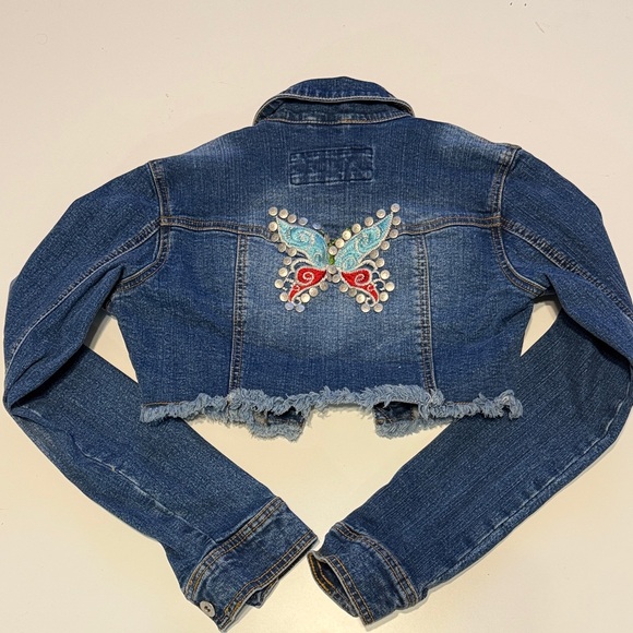 Ynq Women's Blue Denim Jean Jacket size S , for Women’s , with butterfly - Picture 8 of 13